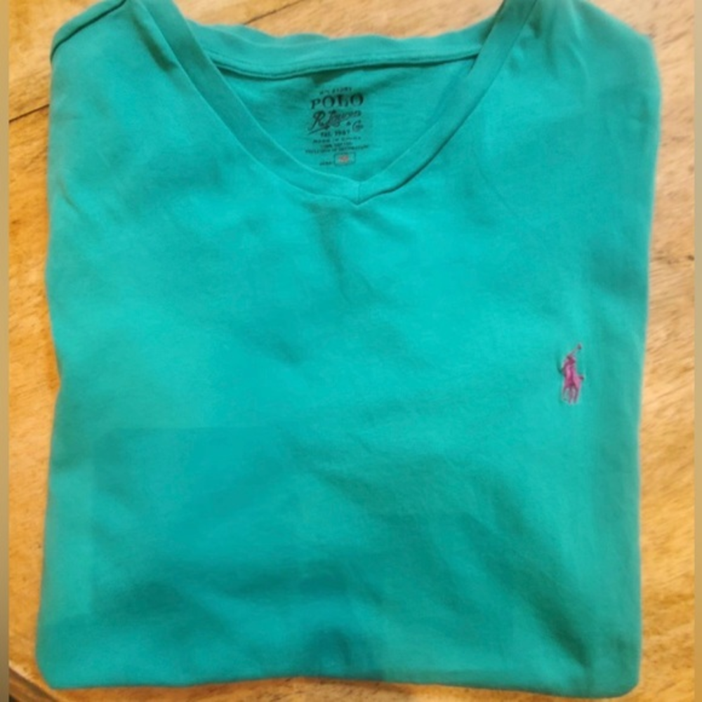 Polo‎ by Ralph Lauren Teal Green Medium Short Sleeve V Neck Cotton T-Shirt